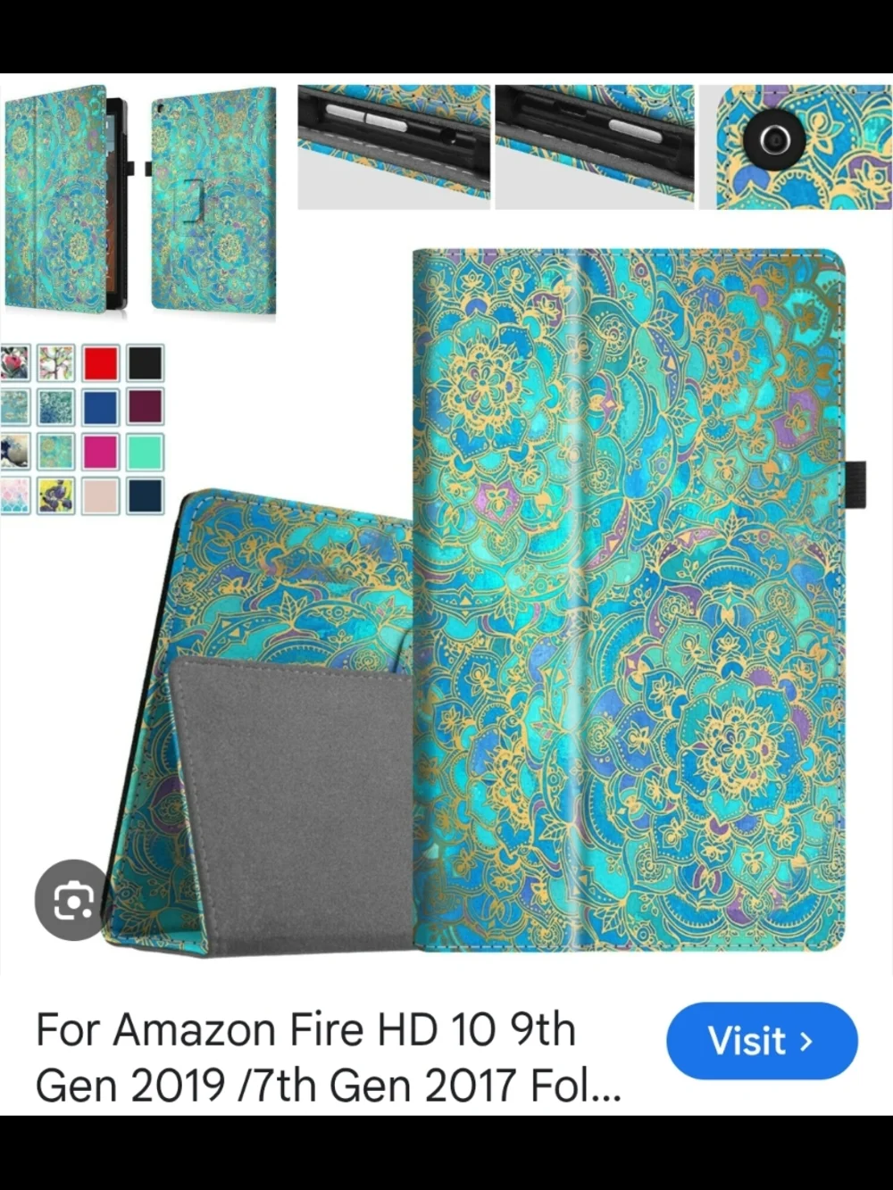 Blue Floral Mandala Tablet Folio Case for Amazon Fire HD 10